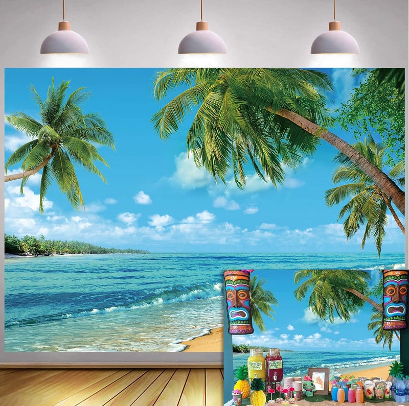 nn خلفيات شاطئ استوائي صيفي أشجار النخيل رمال خلفية شاطئ تصوير دش حفلة عيد ميلاد طفل زفاف ديكور استوديو 7x5 قدم - Image 1